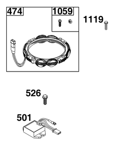 Alternator Group Diagram and Parts List for 44T977-0055-B5 400000 - 699999 Briggs and Stratton Engine